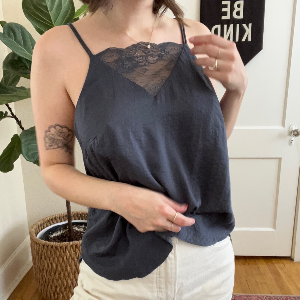 Slate Blue Eyelash Lace Camisole Top